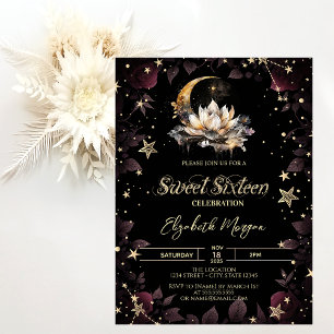 Celestial Sun,Moon,Stars Rosor Sweet 16 Inbjudningar