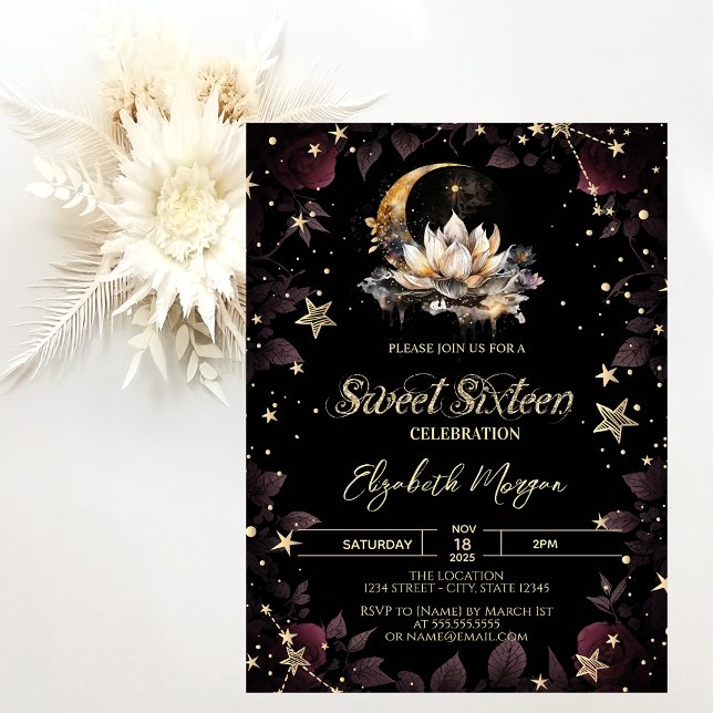Celestial Sun,Moon,Stars Rosor Sweet 16 Inbjudningar (Skapare uppladdad)
