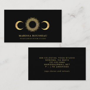 Celestial Sun Moon Yoga Instruktör Svart Visitkort