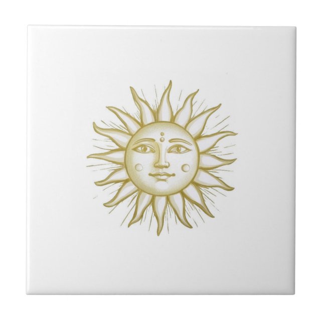 Celestial Sun with Face Gold and White Kakelplatta (Framsidan)
