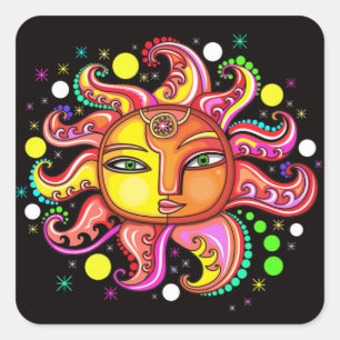 Celestial Sunface Sticker Fyrkantigt Klistermärke