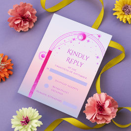 Celestial Sunset Rosa Sol Måne Stars Bröllop OSA Kort