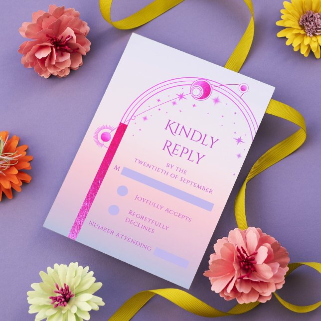 Celestial Sunset Rosa Sol Måne Stars Bröllop OSA Kort (Skapare uppladdad)