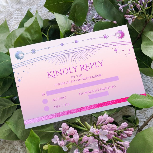 Celestial Sunset Rosa Sol Måne Stars Bröllop OSA Kort (Skapare uppladdad)