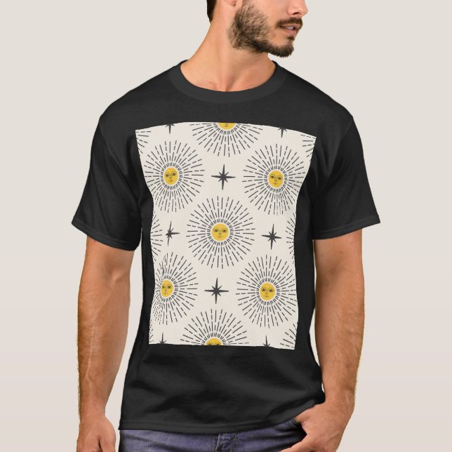 Celestial Sunshine Vintage Mönster T Shirt (Framsida)