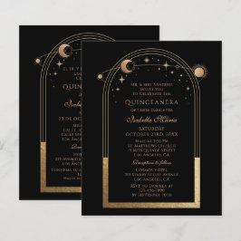 Celestial svart guld tvåspråkig spansk Quinceañera