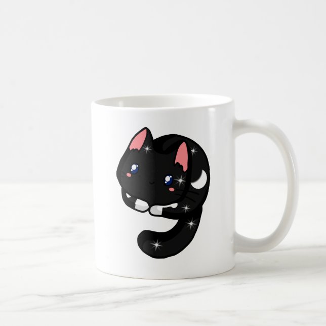 Celestial svart katt för katt och Älskare med stjä Kaffemugg (Höger)