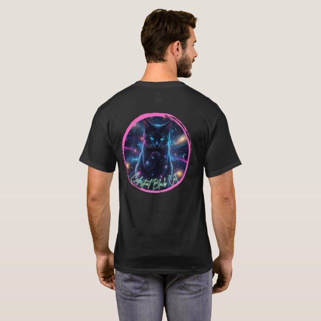 Celestial Svart Katt T Shirt (Hel baksida)