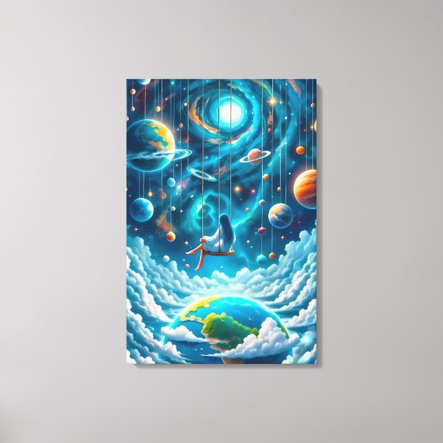 Celestial Swing: Dreaming Above Earth Print Canvastryck (Framsida)