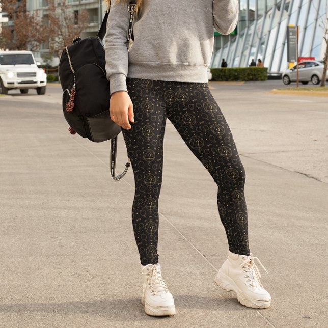 Celestial Tarot Astrological Golden Mönster Black Leggings (Skapare uppladdad)