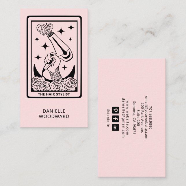 Celestial Tarot Frisör Blush Rosa Visitkort (Fram/baksida)