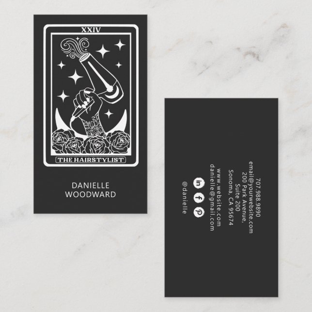 Celestial Tarot Frisörskål Kolgrå Visitkort (Fram/baksida)
