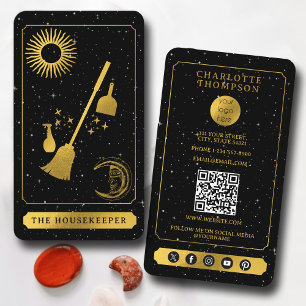 Celestial Tarot Logotyp Black Guld Städning Maid Visitkort