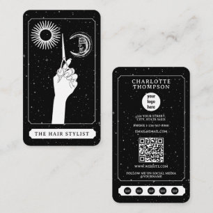 Celestial Tarot Logotyp Hairdresser Black White Cu Visitkort