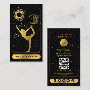 Celestial Tarot Logotyp Yoga Helare Svart Guld Visitkort