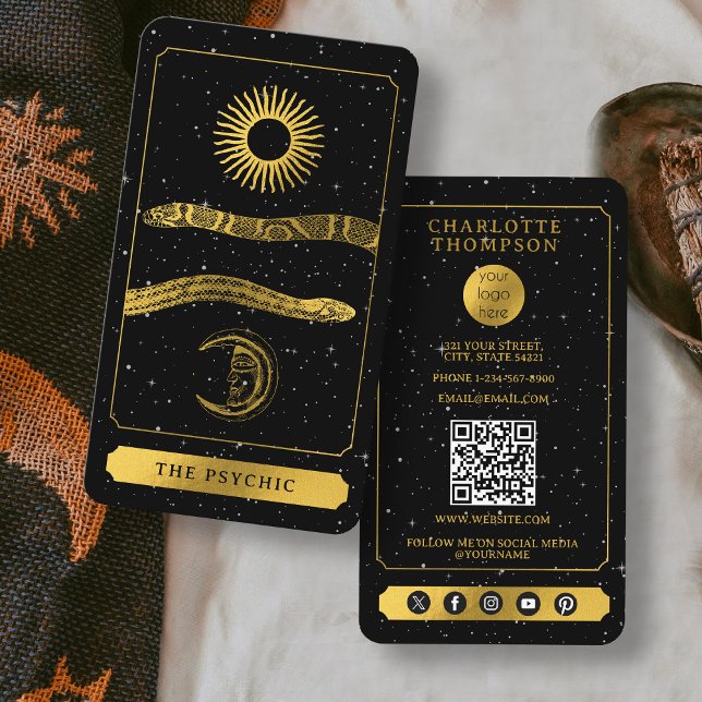 Celestial Tarot Reader Guld Snakes Psychic Visitkort (Celestial Tarot Reader Gold Snakes Psychic Business Card)
