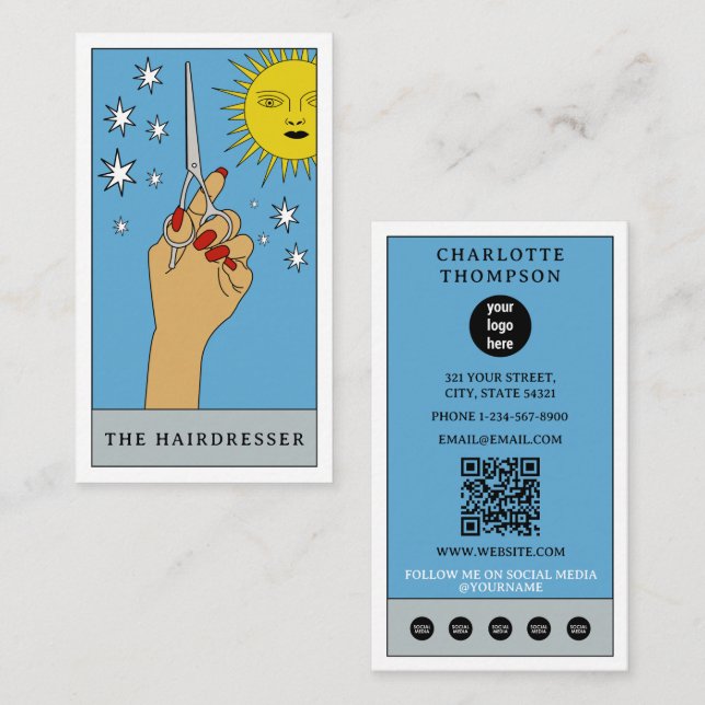 Celestial Tarot Sol Hairdresser Hair Salon Logotyp Visitkort (Fram/baksida)