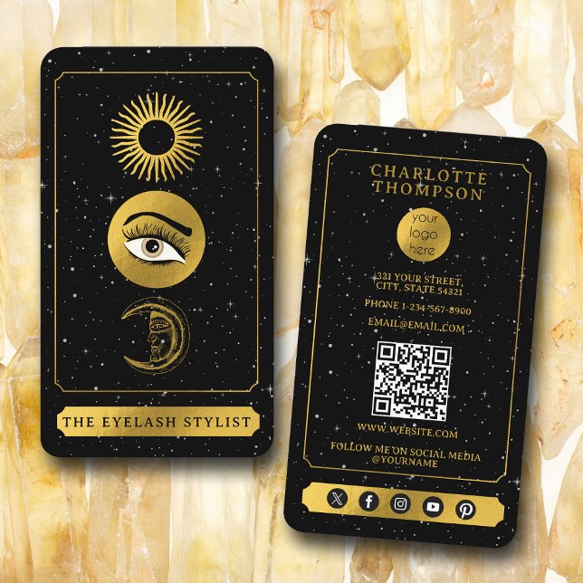 Celestial Tarot Sol Måne Eyelash Stylist Visitkort (Celestial Tarot Sun Moon Eyelash Stylist Business Card)