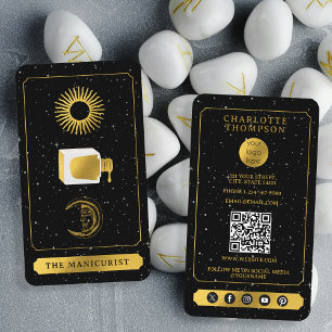 Celestial Tarot Sol Måne Nail Salon Black Guld Visitkort