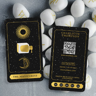 Celestial Tarot Sol Måne Nail Salon Black Guld Visitkort