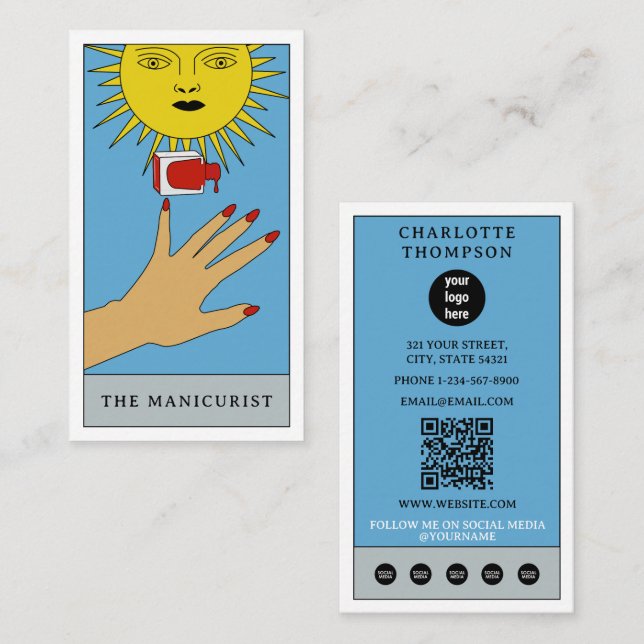 Celestial Tarot Sol Nail Salon Beauty Modern Logot Visitkort (Fram/baksida)