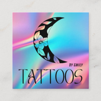 Celestial Tattoo Salon Måne Holografisk Fyrkantigt Visitkort