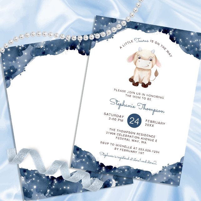 Celestial Taurus Astrology-skyltfönster Inbjudningar (Celestial Taurus Astrology Sign Baby Shower Invitation)