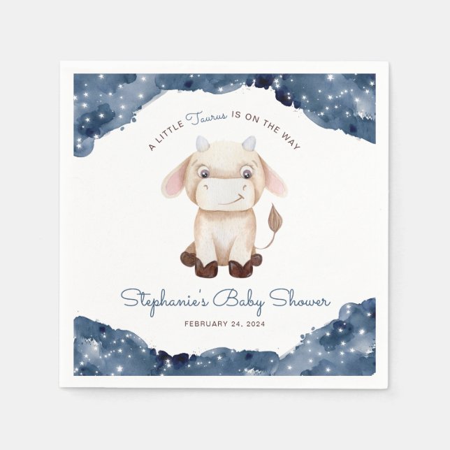 Celestial Taurus Watercolor Baby Shower Pappersservett (Framsidan)