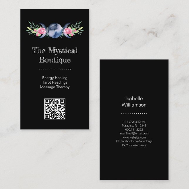 Celestial Triple Måne Goddess Metaphysisk QR-kod Visitkort (Fram/baksida)