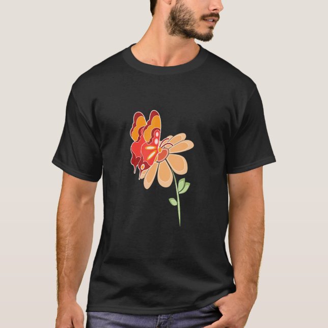 Celestial Tropics Orange Butterfly And Daisy T Shirt (Framsida)
