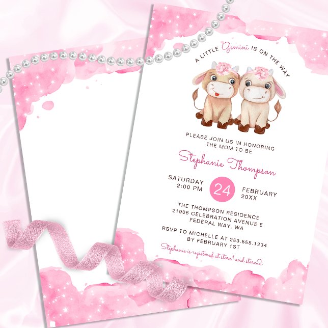 Celestial Tvillingarna Astrologi Tecken Baby Showe Inbjudningar (Celestial Gemini Astrology Sign Baby Shower Invitation)