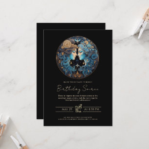 Celestial Twillingars Zodiac Symbol Black Guld Gem Inbjudningar