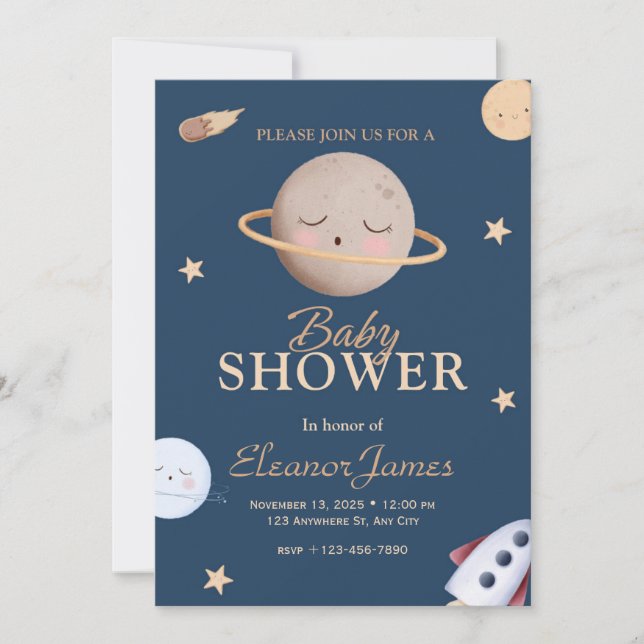Celestial Twinkle Little Star Moon Baby Shower Inb Inbjudningar (Framsida)