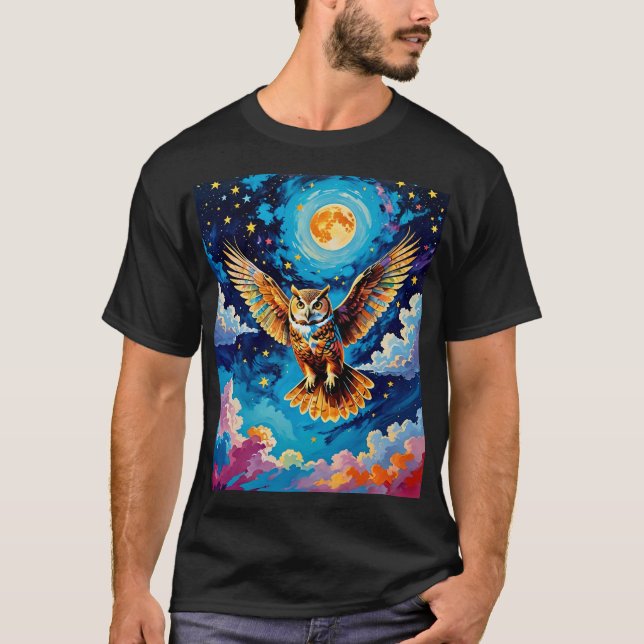 Celestial Uggla i Starry Himmel Tee (Framsida)