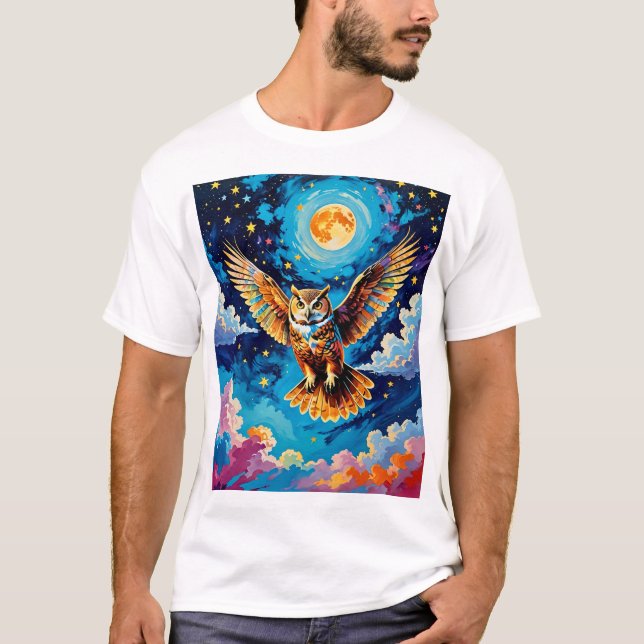 Celestial Uggla T-Shirt Vintage Fantasy Himmel Art (Framsida)