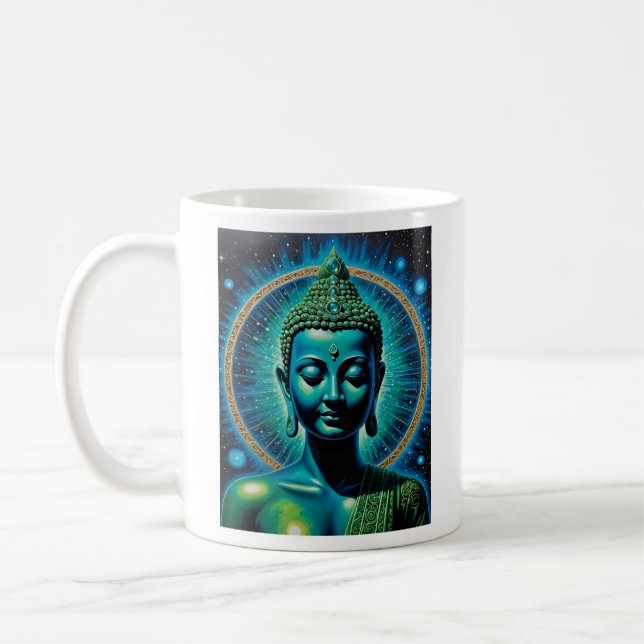 Celestial Upplyst Buddha Glow Art T Shirt Kaffemugg (Vänster)
