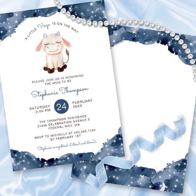 Celestial Våg Astrology, babydusch Inbjudningar (Celestial Virgo Astrology Sign Baby Shower Invitation)