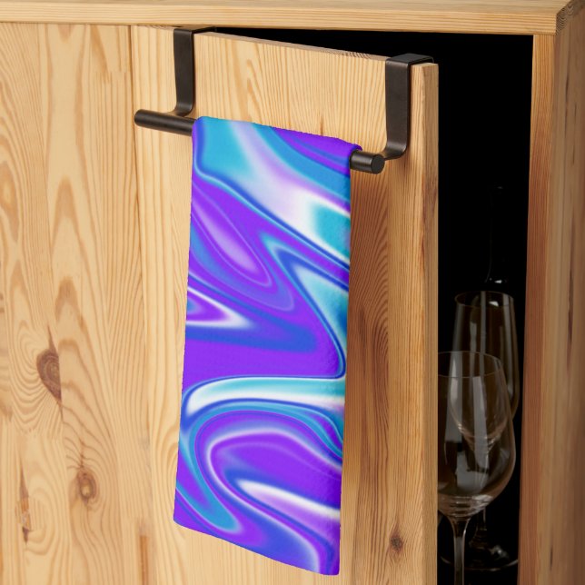 Celestial Vågar: Blå vit och Lila Marble Kökshandduk (Thirds Fold)