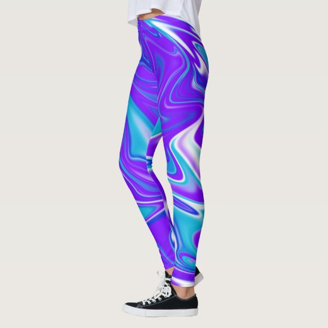 Celestial Vågar: Blå vit och Lila Marble Leggings (Vänster)