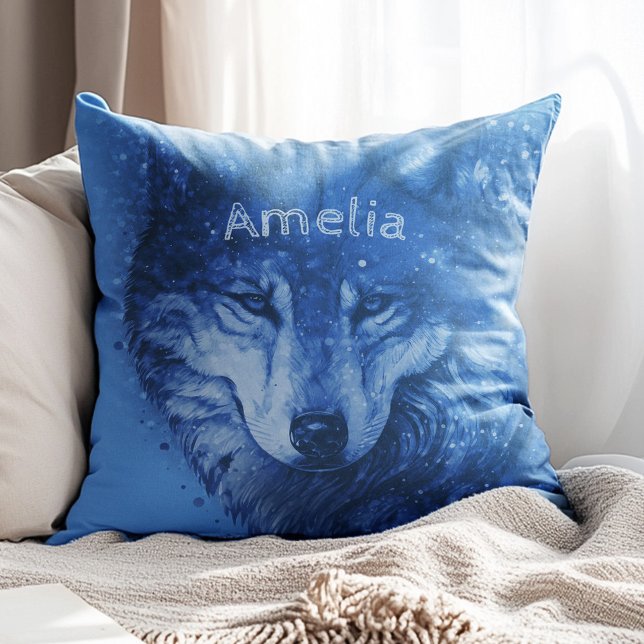 Celestial Varg Cosmic Himmel Stars Personlig Kudde (Celestial Wolf Cosmic Sky Stars Personalized Throw Pillow)