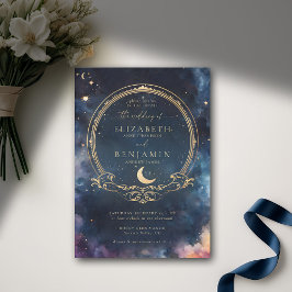Celestial Vatten Midnight Blue Elegant bröllop Inbjudningar