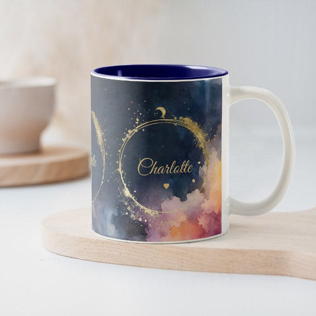 Celestial Vatten Midnight Blue Galaxy Himmel Plane Två-Tonad Mugg (elestial galaxy personalized midnight blue space mug custom name gift)