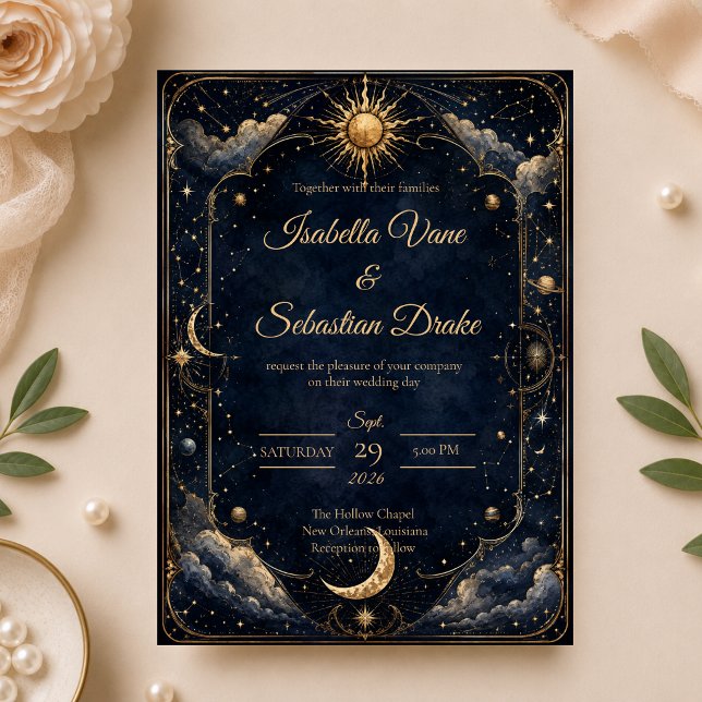 Celestial Vintage Astrologi Bröllop Inbjudningar (Skapare uppladdad)