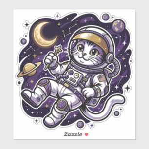 Celestial Voyager: Lila Astronaut Katt Rymdmaskot Klistermärken
