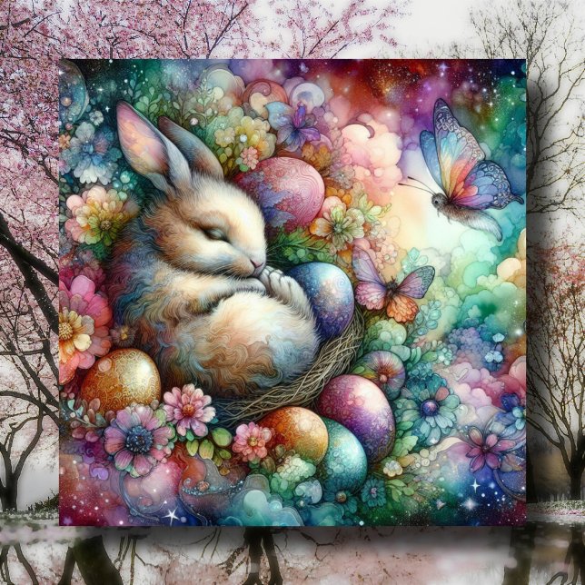 Celestial Watercolor Bunny Påskägg Christian Julkort (Skapare uppladdad)