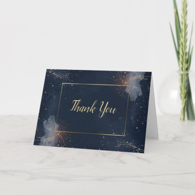 Celestial Wedding Thank You Card | Navy & Gold Tack Kort (Framsida)