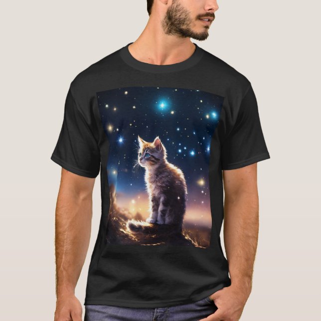Celestial Whiskers: Kattens resa genom T Shirt (Framsida)