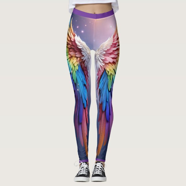"Celestial Whispers: Hyper-Realistic Rainbow Ange Leggings (Framsida)