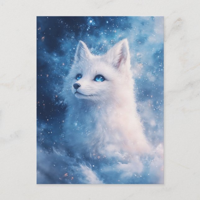 Celestial White Fox in Starry Nebula Vykort (Framsida)