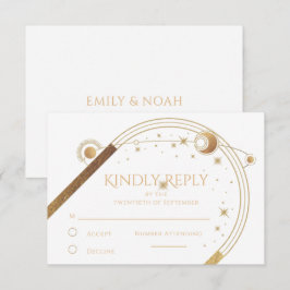 Celestial White Guld Sol Måne Stars Bröllop OSA Kort